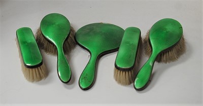 Lot 254 - A silver and guilloche green enamel backed...