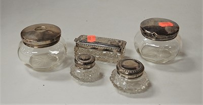 Lot 262 - Assorted silver topped glass dressing table...