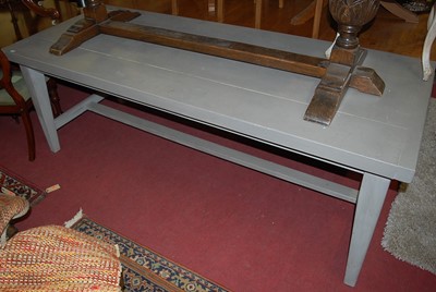 Lot 1306 - A contemporary grey painted beech plank topped...