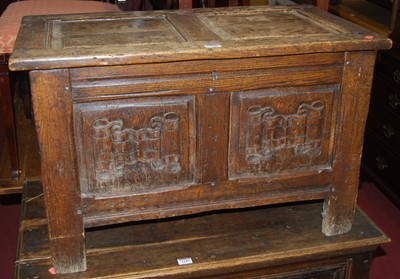 Lot 1345 - A small 17th century style joined oak twin...