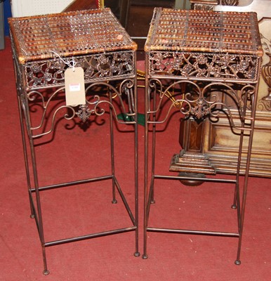 Lot 1348 - A pair of contemporary wired metal and rattan...