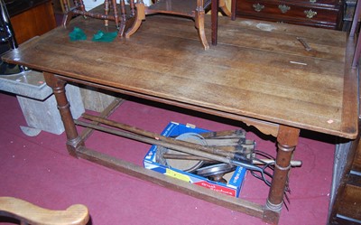 Lot 1349 - A 19th century oak plank topped refectory...