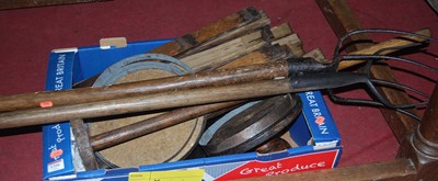 Lot 1350 - A dismantled oak and metal bound barrel;...