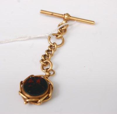 Lot 337 - An 18ct gold small watch Albert with T bar,...