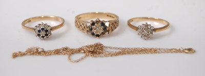 Lot 377 - Three various modern 9ct gold diamond point...