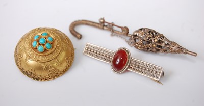 Lot 383 - A Victorian pinchbeck turquoise set convex...
