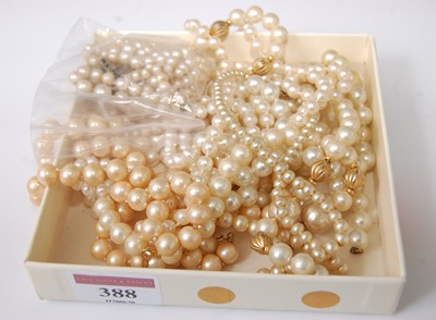 Lot 388 - Assorted faux pearl necklaces; together with a...