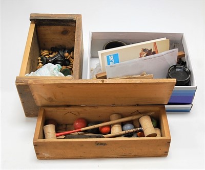 Lot 114 - A table croquet set in pine box; together with...