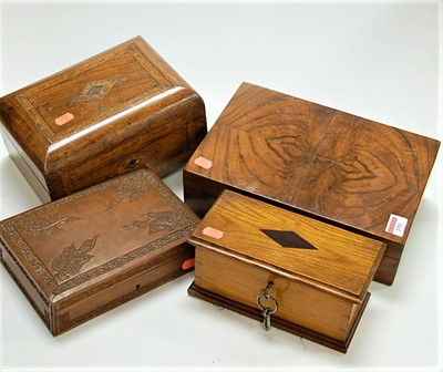 Lot 151 - A Victorian walnut and Tunbridge ware feather...
