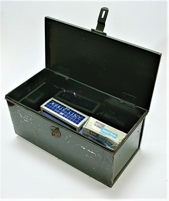 Lot 152 - A green painted tin first aid kit