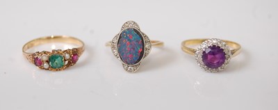 Lot 339 - Three yellow metal rings, comprising an oval...