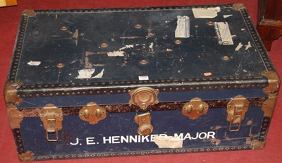 Lot 1250 - A vellum and brass bound cabin trunk, w.91cm