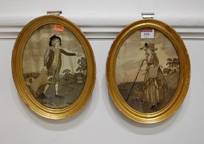 Lot 559 - A pair of early 19th century silk embroidered...