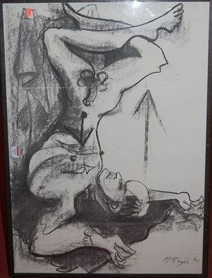Lot 1015 - Mike Tingle - Male nude, monochrome study, 58...