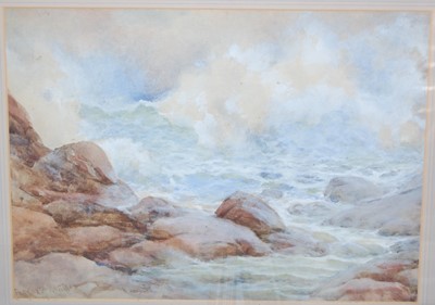 Lot 1039 - Parsons Norman - Waves crashing on the rocks,...