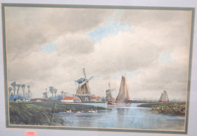 Lot 1043 - F.J. Aldridge - Dutch river landscape,...