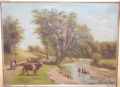 Lot 1045 - M. Cheetham - River landscape with boys...