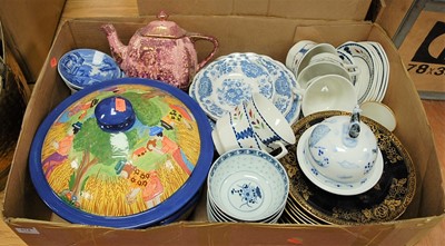 Lot 574 - A box of miscellaneous china, to include large...