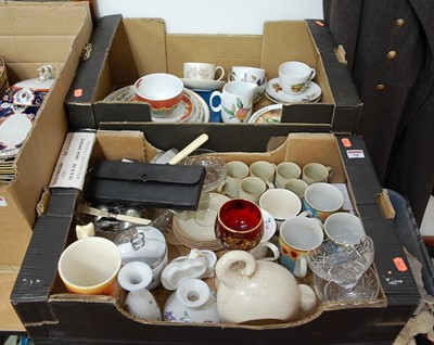 Lot 580 - Two boxes of miscellaneous china and glassware,...
