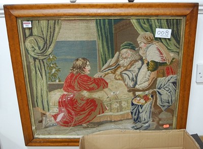 Lot 582 - A large woolwork panel, depicting figures at a...