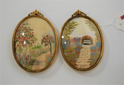 Lot 448 - A pair of miniature woolwork studies,...