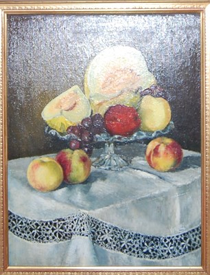 Lot 1055 - Ken Lang - Still life with fruit, oil on board,...