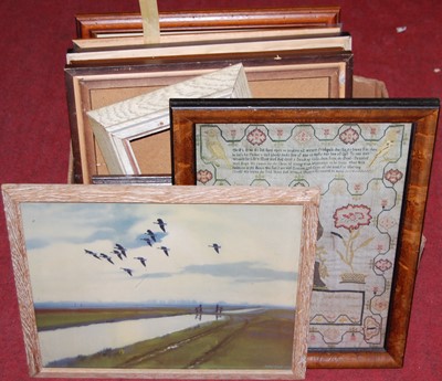 Lot 1091 - A box of assorted picture frames and prints etc