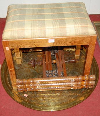 Lot 1096 - A brass topped Benares occasional table;...