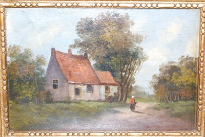 Lot 1107 - 20th century school - Figure before a thatched...
