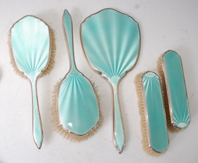 Lot 75 - An Art Deco silver and green guilloche enamel...