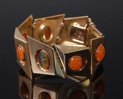 Lot 118 - A 1970s 14ct gold and fire-opal set bracelet,...