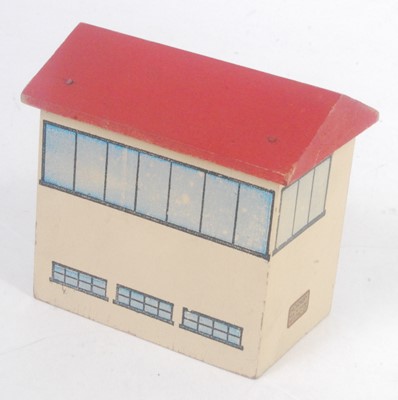 Lot 714 - Pre-war Hornby Dublo wooden signal cabin, red...