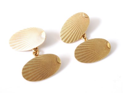 Lot 1197 - A pair of 18ct yellow gold double-ended oval...