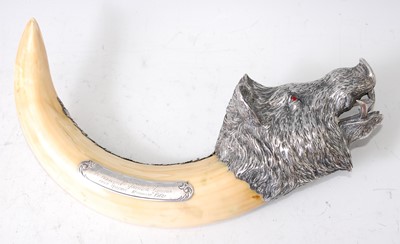 Lot 1312 - A silver mounted wild boar’s tusk cigar-cutter,...