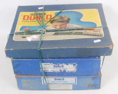 Lot 887 - Three empty Hornby Dublo 3-rail set boxes, 2x...
