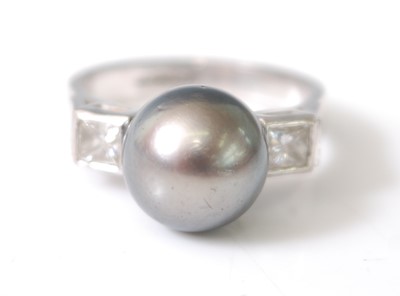 Lot 2568 - An 18ct white gold, pearl and diamond dress...