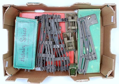 Lot 223 - Large tray Hornby track: post-war c/w No. 2...