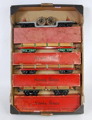 Lot 228 - Four No. 2 Hornby bogie wagons: 1927-30 LMS...