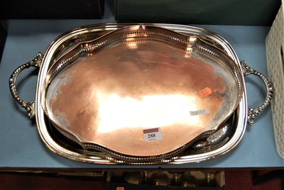 Lot 288 - A Sheffield plated drinks tray, of cartouche...