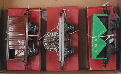 Lot 234 - Three Hornby LMS goods wagons:- 1948-54 hopper,...