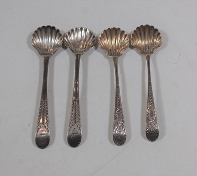 Lot 408 - A set of four George III silver salt spoons,...