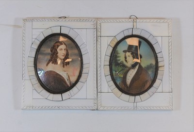 Lot 432 - A pair of reproduction portrait miniatures,...