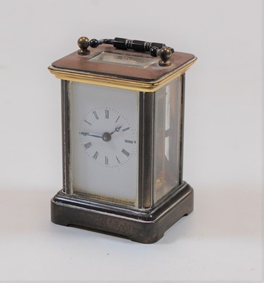 Lot 434 - A miniature lacquered brass carriage timepiece,...