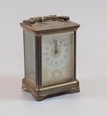 Lot 435 - A lacquered brass cased carriage timepiece,...