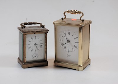 Lot 436 - A lacquered brass cased carriage timepiece,...