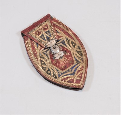 Lot 452 - A red Moroccan leather lady's purse, of shield...
