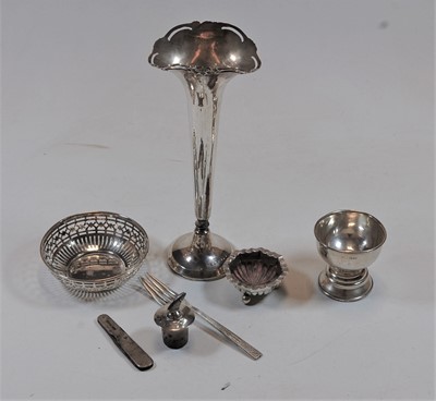 Lot 453 - A George V silver trumpet shaped spill vase;...