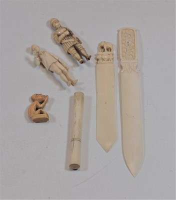 Lot 455 - A Victorian carved ivory needlework case...