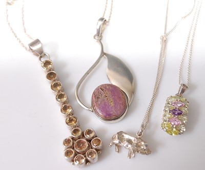 Lot 372 - Assorted modern white metal paste set pendants...