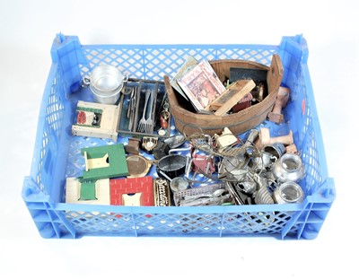 Lot 554 - A box of various dolls house furniture and...